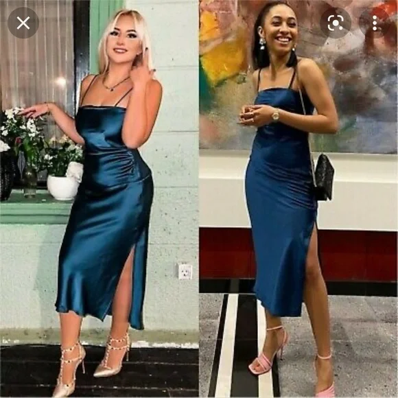 Zara | Dresses | Zara Draped Satin Effect Blue Dress | Poshmark